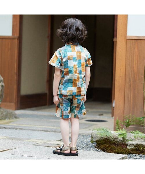 BREEZE（ブリーズ）の「甚平セット 5分丈（浴衣・キッズ・ネイビー/ミント・90/100/110/80/140/130/120）」の4枚目の写真