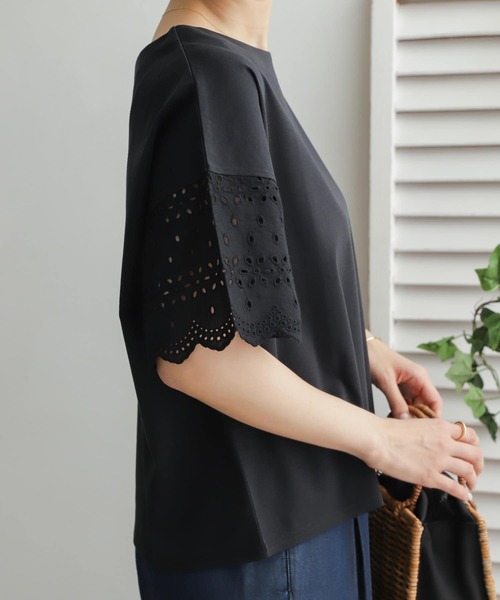 H337*アーバンリサーチ☆花柄☆レース☆カットソー☆プルオーバー☆グレー☆F リリーオブバリー Lily of Valley オフィスカジュアル かぎ編み