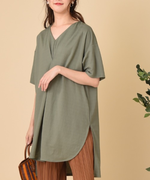 INTERPLANET（インタープラネット）の「トリコットフロントタックチュニック（Tシャツ/カットソー・レディース・カーキ/ブラック/イエロー・FREE）」の3枚目の写真