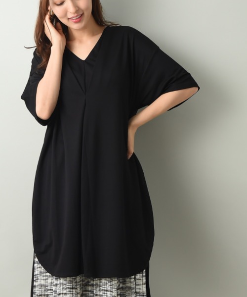 INTERPLANET（インタープラネット）の「トリコットフロントタックチュニック（Tシャツ/カットソー・レディース・カーキ/ブラック/イエロー・FREE）」の2枚目の写真