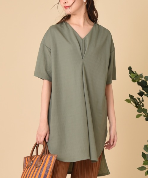 INTERPLANET（インタープラネット）の「トリコットフロントタックチュニック（Tシャツ/カットソー・レディース・カーキ/ブラック/イエロー・FREE）」の4枚目の写真