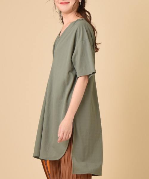 INTERPLANET（インタープラネット）の「トリコットフロントタックチュニック（Tシャツ/カットソー・レディース・カーキ/ブラック/イエロー・FREE）」の5枚目の写真