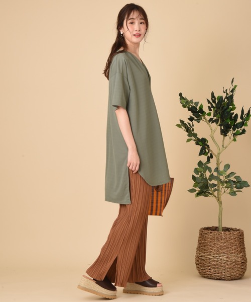 INTERPLANET（インタープラネット）の「トリコットフロントタックチュニック（Tシャツ/カットソー・レディース・カーキ/ブラック/イエロー・FREE）」の8枚目の写真