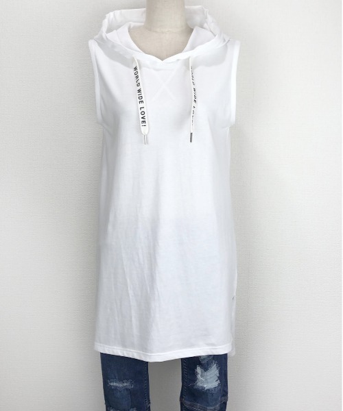 WORLD WIDE LOVE!(ワールドワイドラブ)の「インナーパーカータンク(タンクトップ・レディース・ブラック/グリーン/オフホワイト・1)」の1枚目の写真