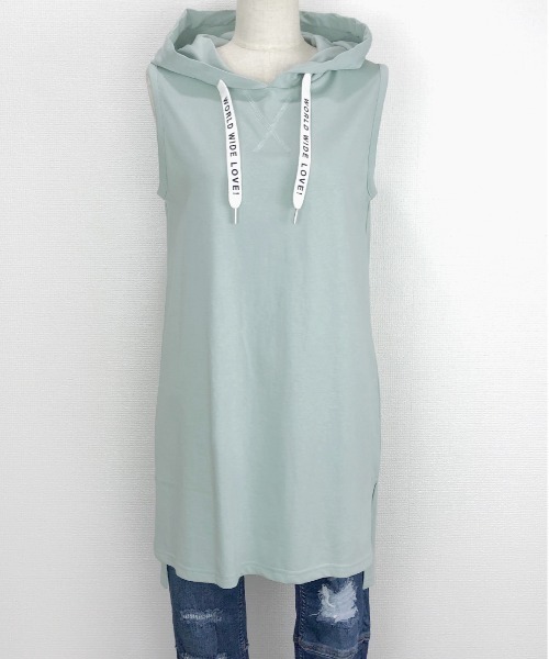 WORLD WIDE LOVE!(ワールドワイドラブ)の「インナーパーカータンク(タンクトップ・レディース・ブラック/グリーン/オフホワイト・1)」の3枚目の写真