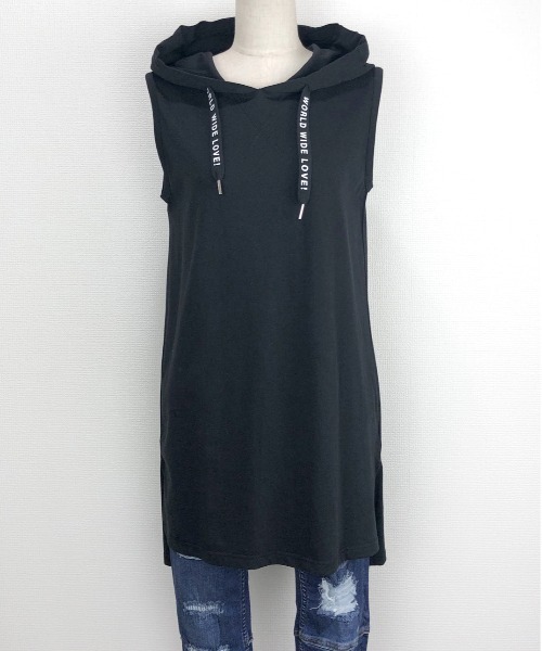 WORLD WIDE LOVE!(ワールドワイドラブ)の「インナーパーカータンク(タンクトップ・レディース・ブラック/グリーン/オフホワイト・1)」の2枚目の写真