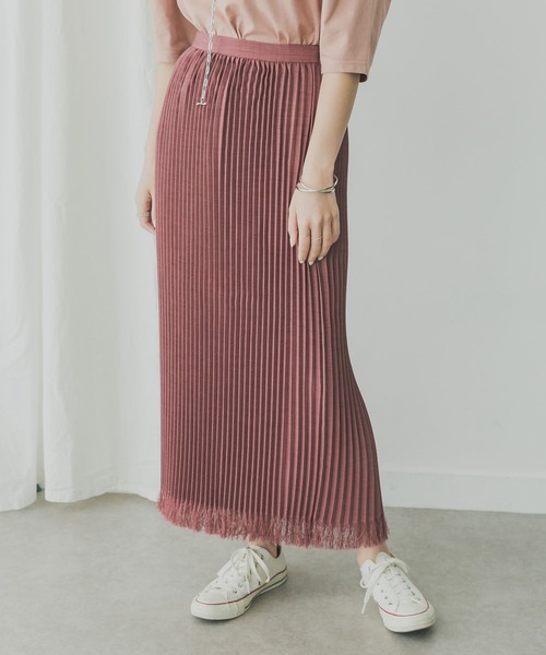 KBF+(ケービーエフプラス)の「KBF+ リネンライクフリンジプリーツスカート(スカート・レディース・パープル系その他/ベージュ系その他・ONE)」の1枚目の写真