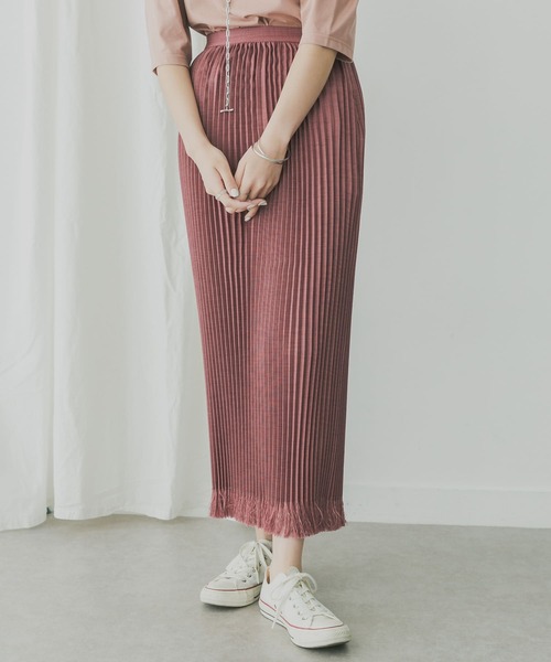 KBF+(ケービーエフプラス)の「KBF+ リネンライクフリンジプリーツスカート(スカート・レディース・パープル系その他/ベージュ系その他・ONE)」の3枚目の写真