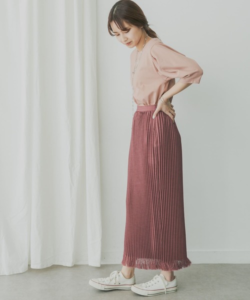 KBF+(ケービーエフプラス)の「KBF+ リネンライクフリンジプリーツスカート(スカート・レディース・パープル系その他/ベージュ系その他・ONE)」の4枚目の写真