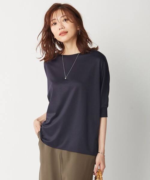 J.PRESS Ladies（J.プレス レディス）の「【洗える】EKIAN ポンチジャージー カットソー（Tシャツ/カットソー・レディース・グレー系/ネイビー系/ワイン系/スモーキーグリーン系・SMALL）」の3枚目の写真