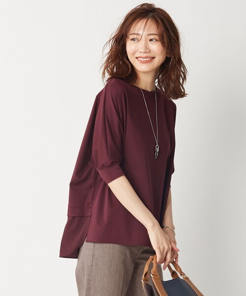 J.PRESS Ladies（J.プレス レディス）の「【洗える】EKIAN ポンチジャージー カットソー（Tシャツ/カットソー・レディース・グレー系/ネイビー系/ワイン系/スモーキーグリーン系・SMALL）」の4枚目の写真
