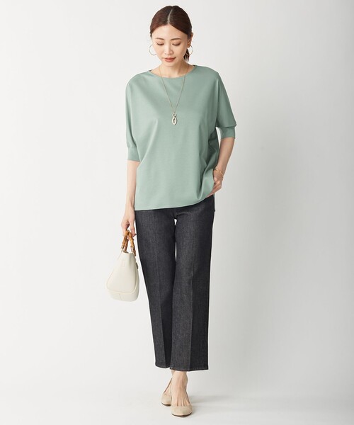 J.PRESS Ladies（J.プレス レディス）の「【洗える】EKIAN ポンチジャージー カットソー（Tシャツ/カットソー・レディース・グレー系/ネイビー系/ワイン系/スモーキーグリーン系・SMALL）」の11枚目の写真