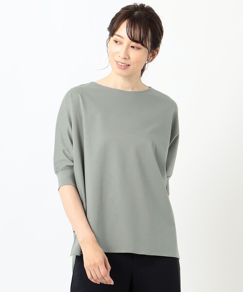 J.PRESS Ladies（J.プレス レディス）の「【洗える】EKIAN ポンチジャージー カットソー（Tシャツ/カットソー・レディース・グレー系/ネイビー系/ワイン系/スモーキーグリーン系・SMALL）」の6枚目の写真