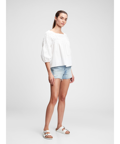 GAP(ギャップ)の「七分袖 ルーシュトップス(シャツ/ブラウス・レディース・ホワイト/キャメル・L/S/XXS/XS/M)」の6枚目の写真