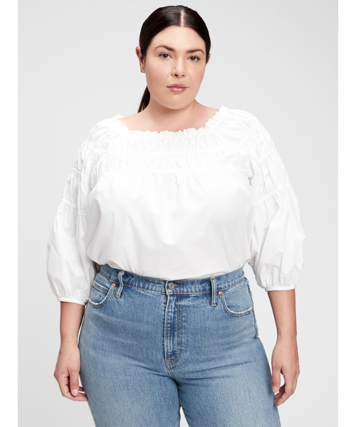 GAP(ギャップ)の「七分袖 ルーシュトップス(シャツ/ブラウス・レディース・ホワイト/キャメル・L/S/XXS/XS/M)」の13枚目の写真