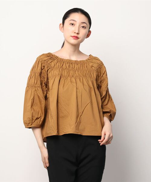 GAP(ギャップ)の「七分袖 ルーシュトップス(シャツ/ブラウス・レディース・ホワイト/キャメル・L/S/XXS/XS/M)」の8枚目の写真