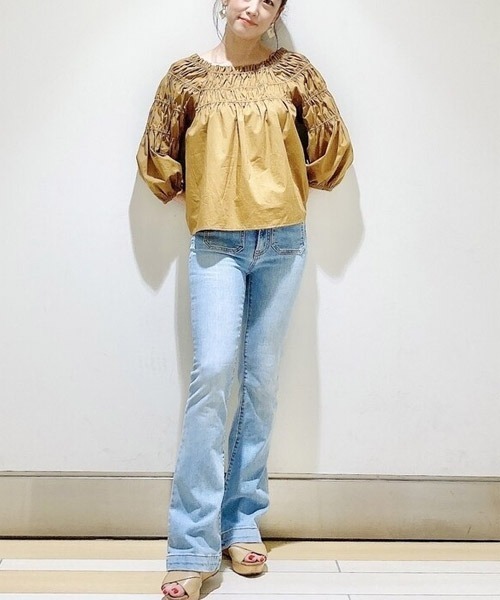 GAP(ギャップ)の「七分袖 ルーシュトップス(シャツ/ブラウス・レディース・ホワイト/キャメル・L/S/XXS/XS/M)」の10枚目の写真