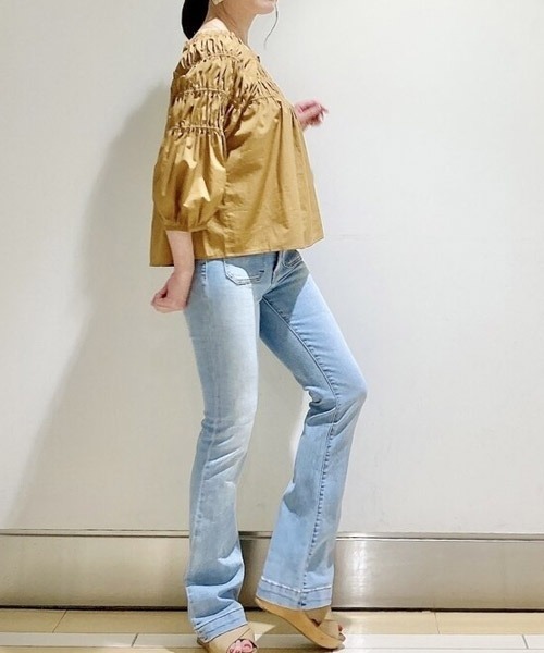 GAP(ギャップ)の「七分袖 ルーシュトップス(シャツ/ブラウス・レディース・ホワイト/キャメル・L/S/XXS/XS/M)」の11枚目の写真