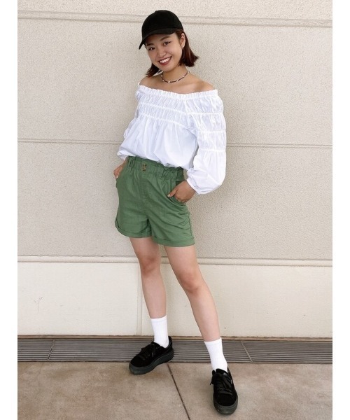 GAP(ギャップ)の「七分袖 ルーシュトップス(シャツ/ブラウス・レディース・ホワイト/キャメル・L/S/XXS/XS/M)」の21枚目の写真