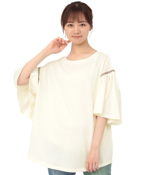 チチカカ（チチカカ）の「袖ライン刺繍トップス（Tシャツ/カットソー・レディース・ブラック/オフホワイト/カーキ・FREE）」の4枚目の写真