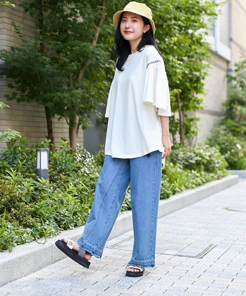 チチカカ（チチカカ）の「袖ライン刺繍トップス（Tシャツ/カットソー・レディース・ブラック/オフホワイト/カーキ・FREE）」の8枚目の写真