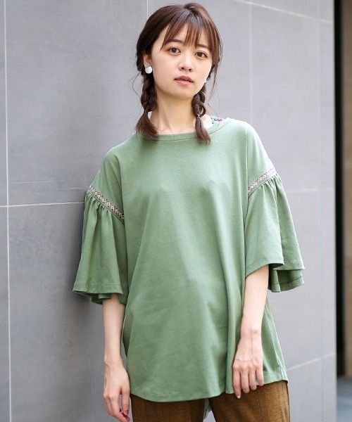 チチカカ（チチカカ）の「袖ライン刺繍トップス（Tシャツ/カットソー・レディース・ブラック/オフホワイト/カーキ・FREE）」の6枚目の写真