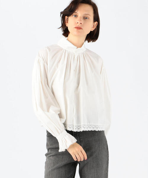 極美品　定価6.3万　ドゥロワー　コットンオーガンジー ノーカラーブラウス 極美品✨️定価6.3万 ドゥロワー コットンオーガンジー ノー