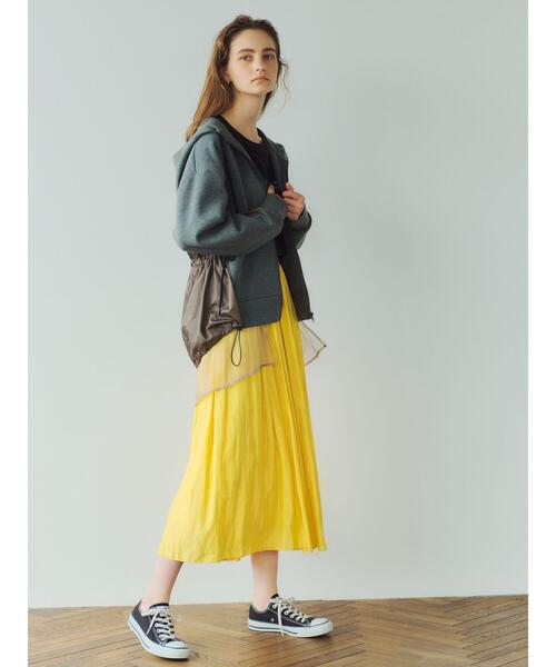 Editt by YECCA VECCA（エディットバイイェッカヴェッカ）の「ギャザーロングスカート　＊（スカート・レディース・ブラック/レッド/カーキ/イエロー/ライトベージュ・FREE）」の9枚目の写真