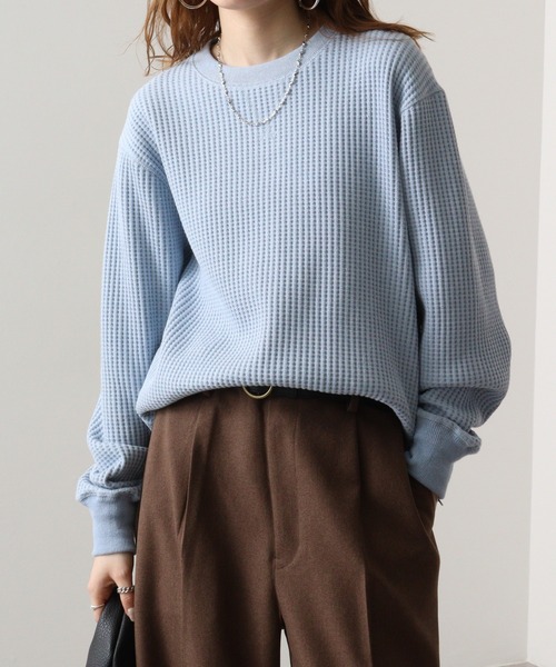 JEMORGAN(ジェーイーモーガン)の「JEMORGAN ビッグワッフル クルーネック(Tシャツ/カットソー・レディース・ブラック/オフホワイト/杢グレー/カーキ/ベージュ/ネイビー/マスタード/チャコール/スモークピンク/ミント/サックスブルー/ブルー/ダークオレンジ/ブルーグリーン/ブラック×グレー/ホワイト×ネイビー/モカ/オートミール/パープル/グリーン/オレンジ/ブラウン・L/S/M/XL)」の15枚目の写真