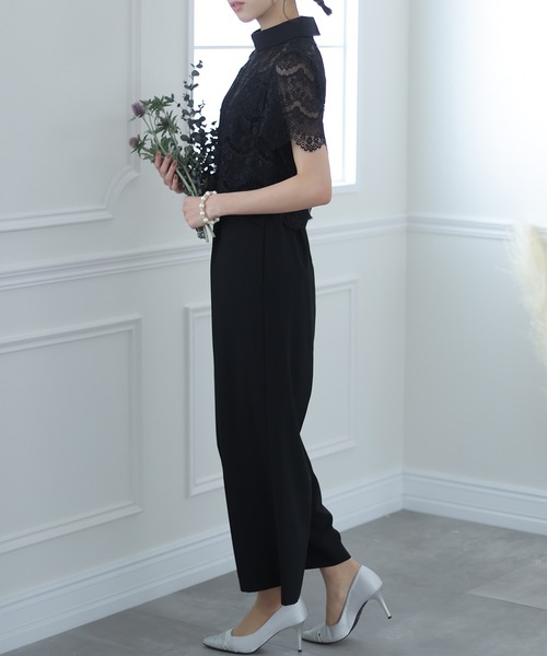 PourVous(プールヴー)の「ワイド ルーズ フォーマル お呼ばれ ロング丈&結婚式 レース トップス オールインワン パーティー パンツドレス オケージョンドレス 七五三 ママ お宮参り 学校行事 二次会 成人式 (パンツドレス・レディース・ライトブルー/ブラック/ネイビー・M)」の15枚目の写真