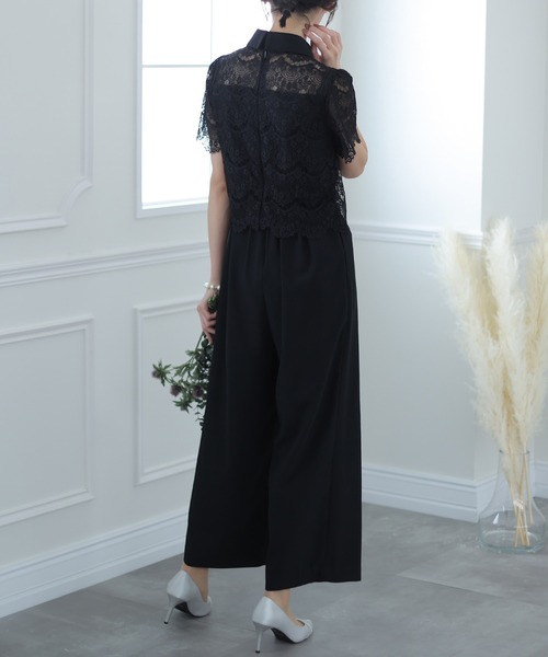 PourVous(プールヴー)の「ワイド ルーズ フォーマル お呼ばれ ロング丈&結婚式 レース トップス オールインワン パーティー パンツドレス オケージョンドレス 七五三 ママ お宮参り 学校行事 二次会 成人式 (パンツドレス・レディース・ライトブルー/ブラック/ネイビー・M)」の12枚目の写真