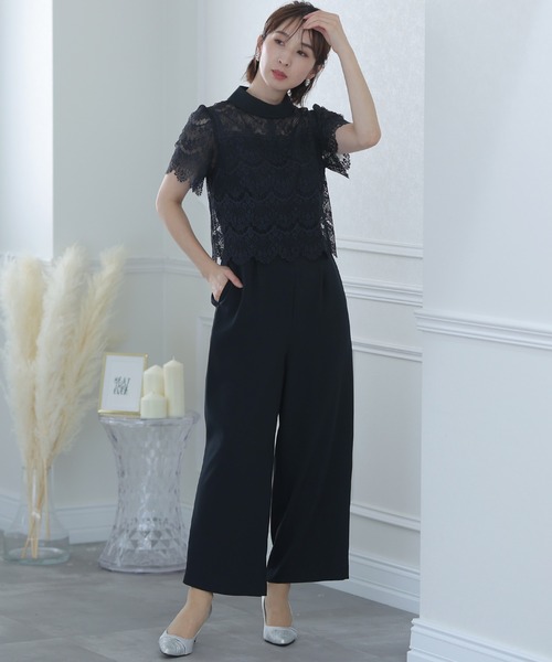 PourVous(プールヴー)の「ワイド ルーズ フォーマル お呼ばれ ロング丈&結婚式 レース トップス オールインワン パーティー パンツドレス オケージョンドレス 七五三 ママ お宮参り 学校行事 二次会 成人式 (パンツドレス・レディース・ライトブルー/ブラック/ネイビー・M)」の18枚目の写真