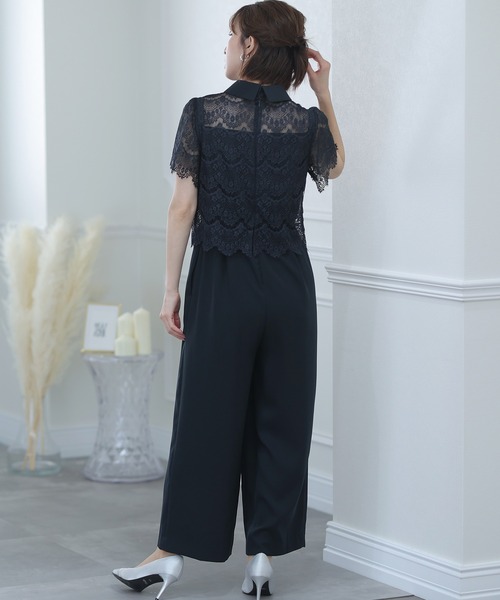 PourVous(プールヴー)の「ワイド ルーズ フォーマル お呼ばれ ロング丈&結婚式 レース トップス オールインワン パーティー パンツドレス オケージョンドレス 七五三 ママ お宮参り 学校行事 二次会 成人式 (パンツドレス・レディース・ライトブルー/ブラック/ネイビー・M)」の7枚目の写真