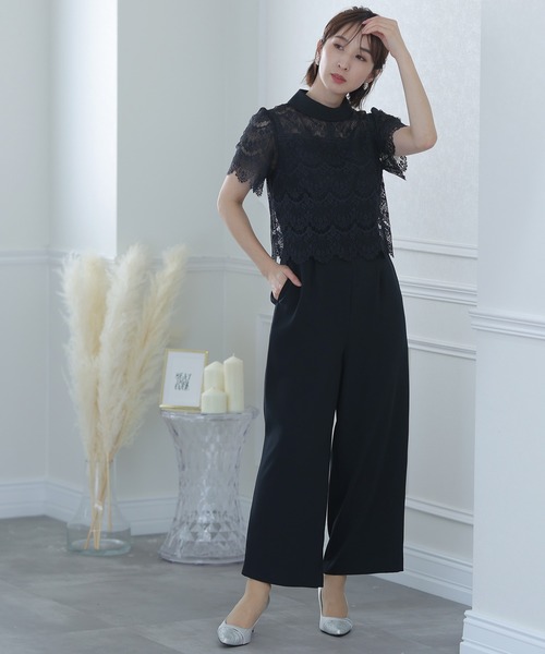 PourVous(プールヴー)の「ワイド ルーズ フォーマル お呼ばれ ロング丈&結婚式 レース トップス オールインワン パーティー パンツドレス オケージョンドレス 七五三 ママ お宮参り 学校行事 二次会 成人式 (パンツドレス・レディース・ライトブルー/ブラック/ネイビー・M)」の16枚目の写真