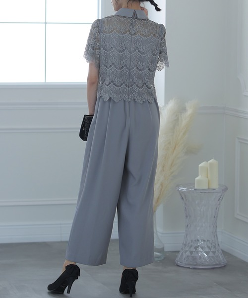PourVous(プールヴー)の「ワイド ルーズ フォーマル お呼ばれ ロング丈&結婚式 レース トップス オールインワン パーティー パンツドレス オケージョンドレス 七五三 ママ お宮参り 学校行事 二次会 成人式 (パンツドレス・レディース・ライトブルー/ブラック/ネイビー・M)」の10枚目の写真
