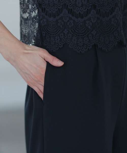 PourVous(プールヴー)の「ワイド ルーズ フォーマル お呼ばれ ロング丈&結婚式 レース トップス オールインワン パーティー パンツドレス オケージョンドレス 七五三 ママ お宮参り 学校行事 二次会 成人式 (パンツドレス・レディース・ライトブルー/ブラック/ネイビー・M)」の11枚目の写真