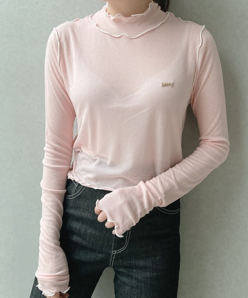 lilLilly(リルリリー)の「シースルーハイネックトップス(Tシャツ/カットソー・レディース・ホワイト/ブラック/ピンク/ブルー・FREE)」の1枚目の写真