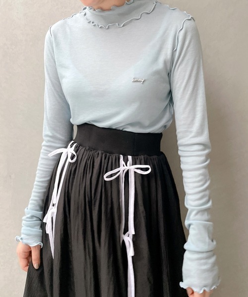 lilLilly(リルリリー)の「シースルーハイネックトップス(Tシャツ/カットソー・レディース・ホワイト/ブラック/ピンク/ブルー・FREE)」の4枚目の写真