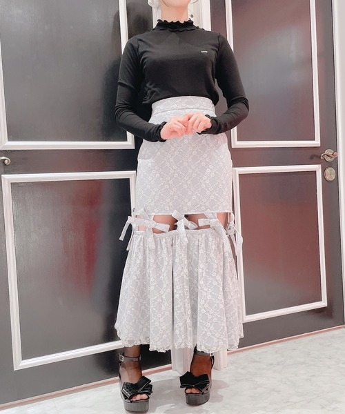 lilLilly(リルリリー)の「シースルーハイネックトップス(Tシャツ/カットソー・レディース・ホワイト/ブラック/ピンク/ブルー・FREE)」の7枚目の写真