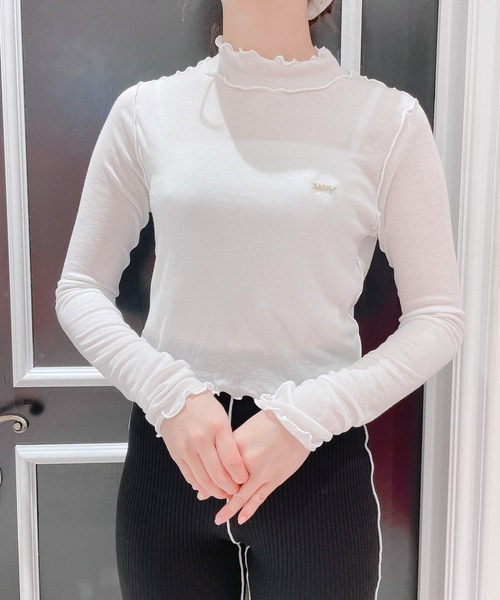 lilLilly(リルリリー)の「シースルーハイネックトップス(Tシャツ/カットソー・レディース・ホワイト/ブラック/ピンク/ブルー・FREE)」の13枚目の写真