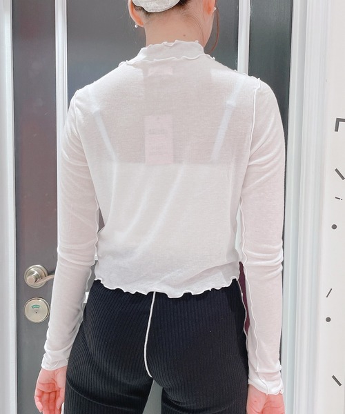 lilLilly(リルリリー)の「シースルーハイネックトップス(Tシャツ/カットソー・レディース・ホワイト/ブラック/ピンク/ブルー・FREE)」の12枚目の写真