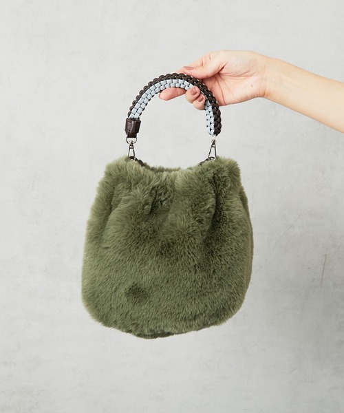 ear PAPILLONNER（イアパピヨネ）の「モコモコあみあみバッグ（ショルダーバッグ・レディース・グリーン/アイボリー/レオパード・FREE）」の12枚目の写真