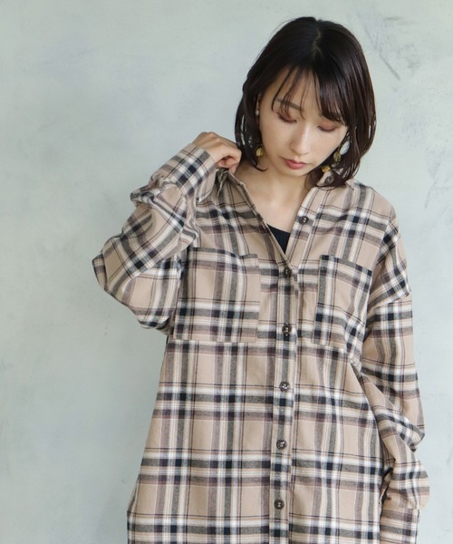 BKhome（ビーケーホーム）の「サキゾメチェックCPO（シャツ/ブラウス・レディース・マルチ/ベージュ/ブラック・FREE）」の3枚目の写真