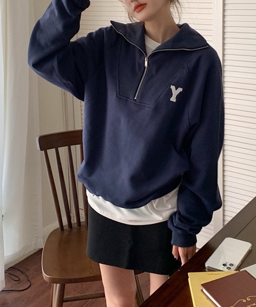 aimoha（アイモハ）の「ハーフジップスウェット（スウェット・レディース・ネイビー/ライトグレー・FREE）」の20枚目の写真