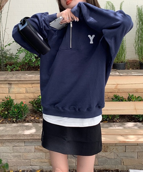 aimoha（アイモハ）の「ハーフジップスウェット（スウェット・レディース・ネイビー/ライトグレー・FREE）」の21枚目の写真