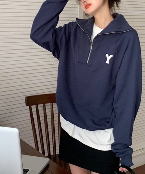 aimoha（アイモハ）の「ハーフジップスウェット（スウェット・レディース・ネイビー/ライトグレー・FREE）」の22枚目の写真