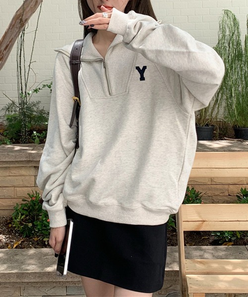 aimoha（アイモハ）の「ハーフジップスウェット（スウェット・レディース・ネイビー/ライトグレー・FREE）」の6枚目の写真