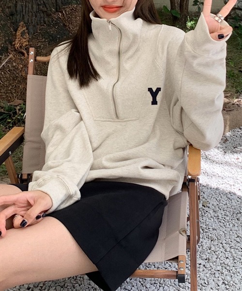 aimoha（アイモハ）の「ハーフジップスウェット（スウェット・レディース・ネイビー/ライトグレー・FREE）」の7枚目の写真