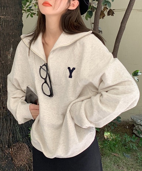 aimoha（アイモハ）の「ハーフジップスウェット（スウェット・レディース・ネイビー/ライトグレー・FREE）」の8枚目の写真