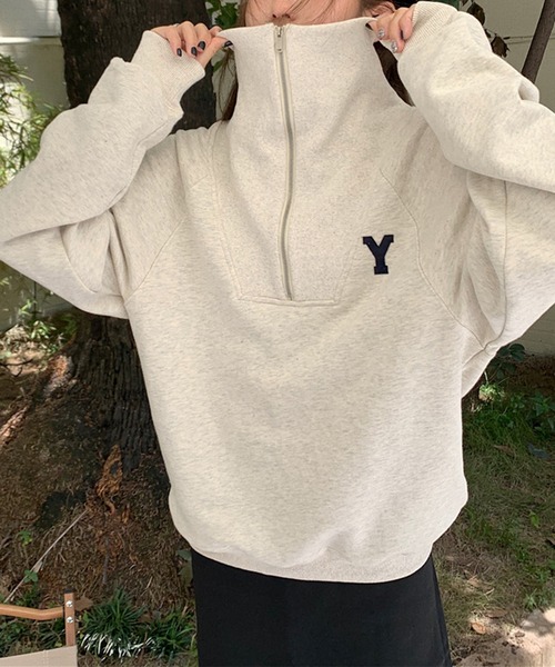 aimoha（アイモハ）の「ハーフジップスウェット（スウェット・レディース・ネイビー/ライトグレー・FREE）」の9枚目の写真